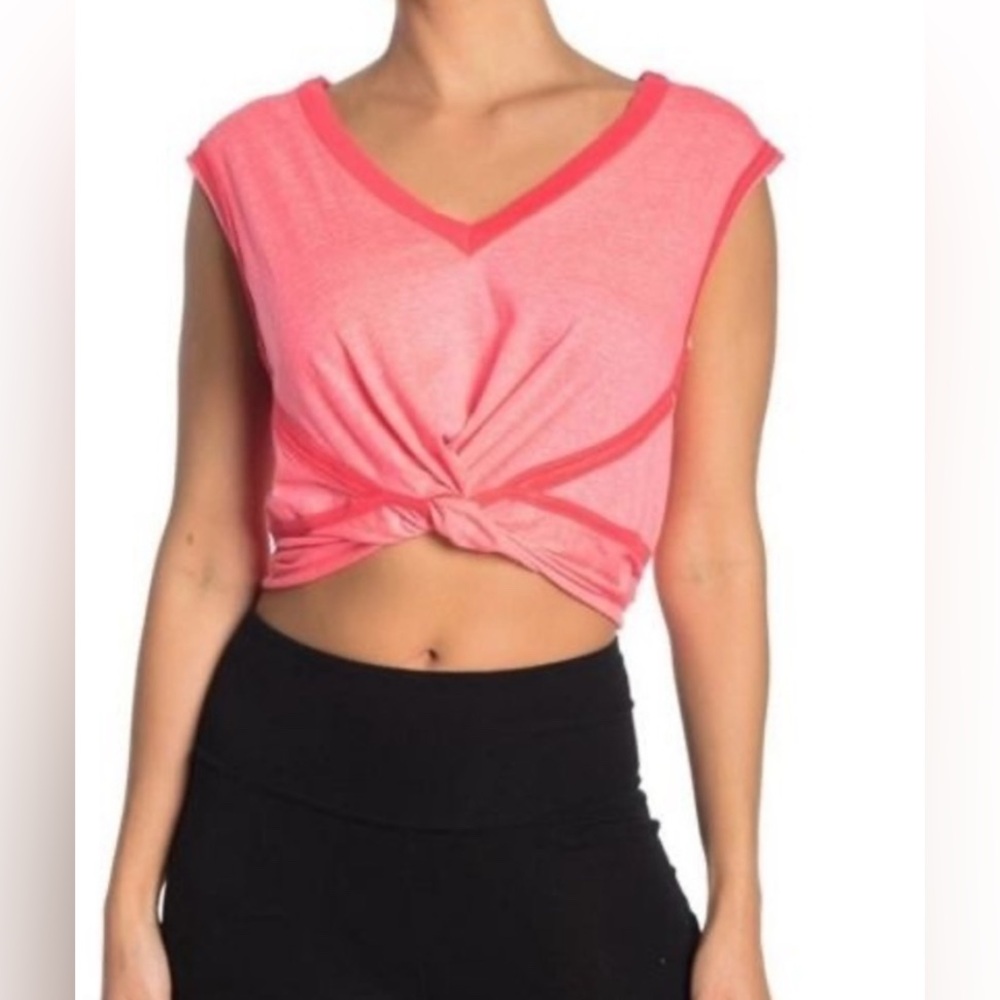 EUC FP Free People Movement GlowUp Tank Twist Front Crop VNeck Sleeveless Pink M
